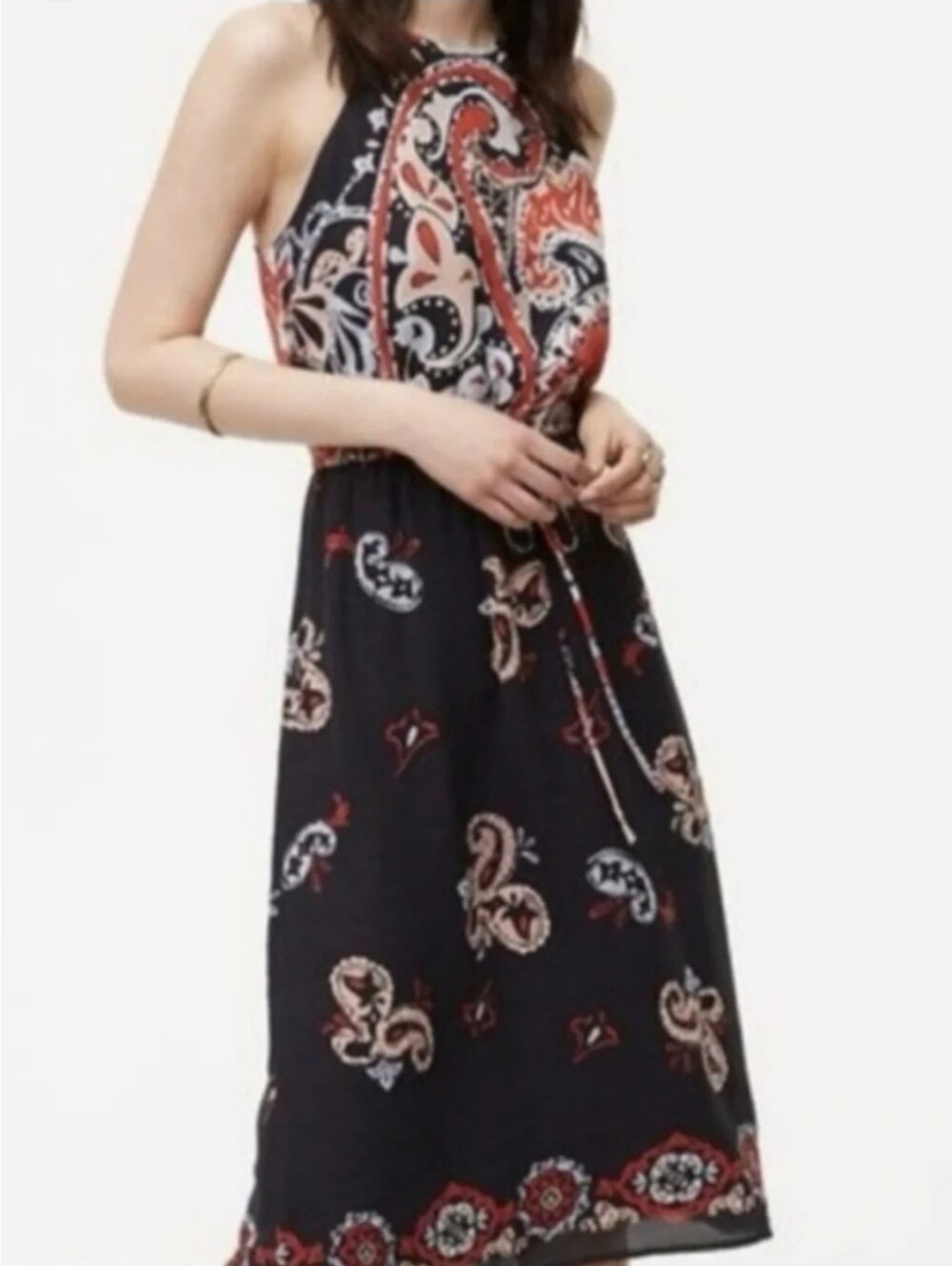 Loft Women’s Navy Paisley Halter Midi Dress, Medium